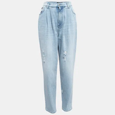 Pre-owned Dolce & Gabbana Light Blue Ripped Denim Pleated Jeans M Waist 28"