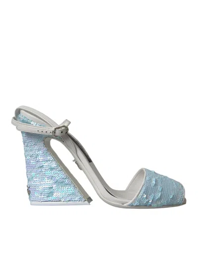 Dolce & Gabbana Light Blue Sequin Ankle Strap Sandals Shoes