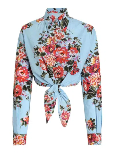 Dolce & Gabbana Floral Shirt Collared Neck Long Sleeves Tie Front In Blue