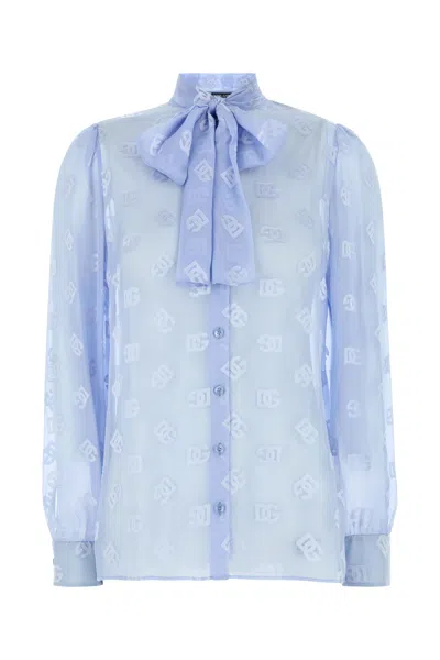 DOLCE & GABBANA CAMICIA IN MISTO SETA AZZURRA   DONNA
