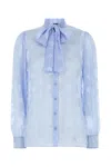 Dolce & Gabbana Silk Blend Shirt Featuring Bow Detail In Blue