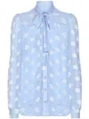 Dolce & Gabbana Pussy-bow Collar Semi-sheer Shirt In Blue