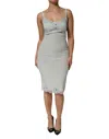Dolce & Gabbana Light Blue Silk Lace Midi Bodycon Slip Dress In Green