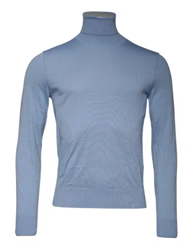 Pre-owned Dolce & Gabbana Light Blue Silk Turtleneck Pullover Men's Sweater ()
