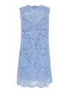 Dolce & Gabbana Light Blue Sleeveless A Line Dress In Floral Dg Lace Woman In Multicolor