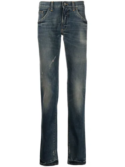 Dolce & Gabbana Indigo Blue Cotton Light-wash Slim-fit Jeans