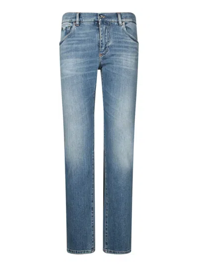 Dolce & Gabbana Light Blue Straight-leg Jeans With Vintage Wash