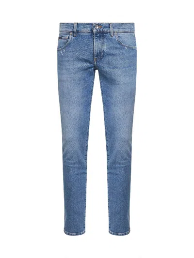 Dolce & Gabbana Light Blue Stretch Cotton Denim Skinny Jeans In Multi