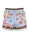 Dolce & Gabbana Light Blue Swim Shorts With Drawstring Elastic Waist And All-over Print In Gray
