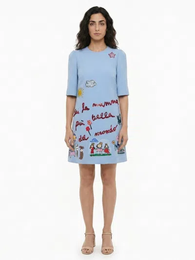 Dolce & Gabbana Embroidered Virgin Wool Dress In Blue