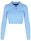 Dolce & Gabbana Embellished Ribbed-knit Polo Shirt In Light Blue