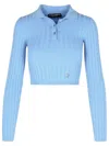 Dolce & Gabbana Embellished Ribbed-knit Polo Shirt In Blue