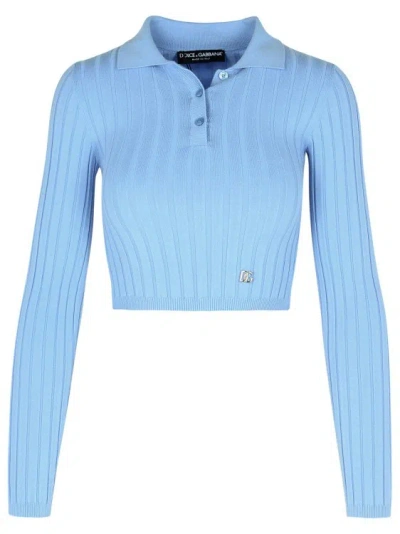 Dolce & Gabbana Light Blue Viscose Blend Polo Shirt