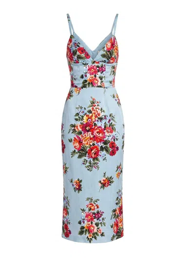 Dolce & Gabbana Light Blue Viscose Elastan Silk Midi Dress