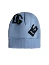 Dolce & Gabbana Dg Logo Jacquard Wool Beanie In Light Blue