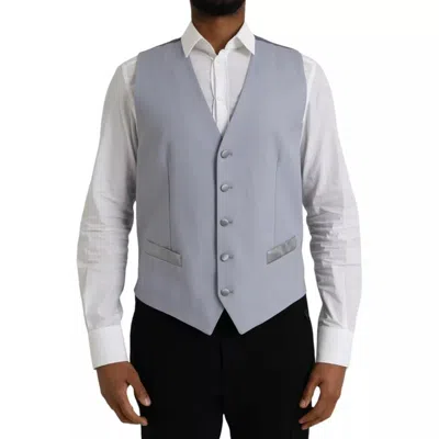 Pre-owned Dolce & Gabbana Light Blue Wool Formal Dress Waistcoat Men's Vest ()