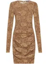 Dolce & Gabbana Lace Floral Chantilly Dress With Long Sleeves In Light Brown