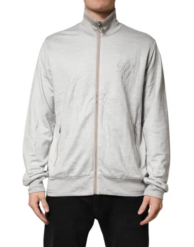 Dolce & Gabbana Light Gray Cotton Zipped Cardigan Sweater In White