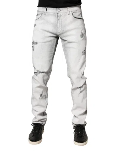 Dolce & Gabbana Light Gray Distressed Skinny Men Denim Jeans