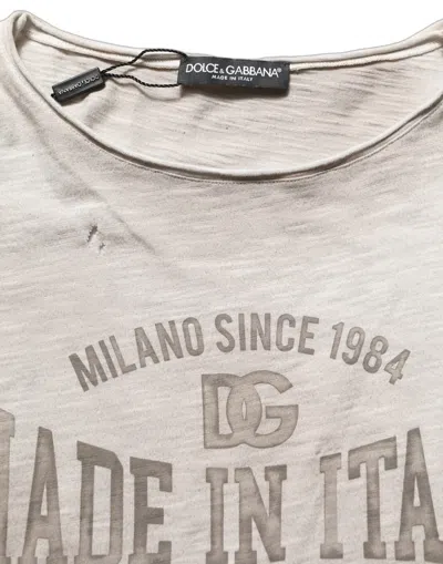 Dolce & Gabbana Logo-graphic Distressed Cotton T-shirt In Neutral