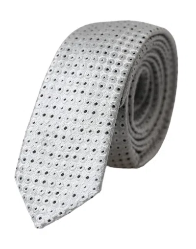 Dolce & Gabbana Light Gray Polka Dot Silk Adjustable Men Men's Tie