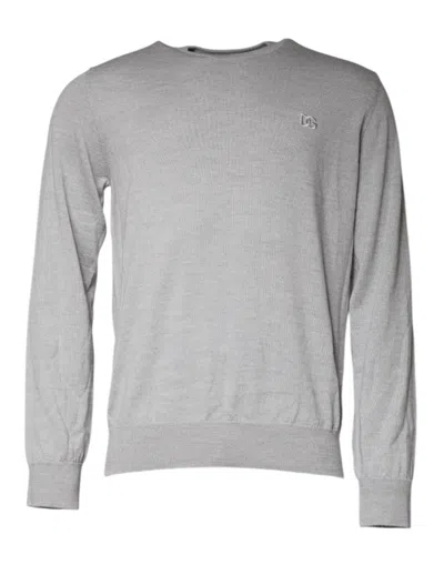 DOLCE & GABBANA LIGHT GRAY WOOL CREW NECK PULLOVER SWEATER