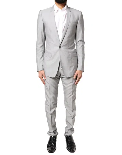 Dolce & Gabbana Light Gray Wool Gold 2 Piece Formal Men's Suit
