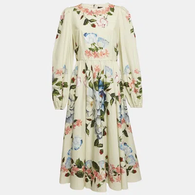 Pre-owned Dolce & Gabbana Light Green Floral Print Cotton Midi Dress L
