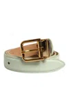 Dolce & Gabbana Light Green Leather Gold Metal Buckle Belt In Multi