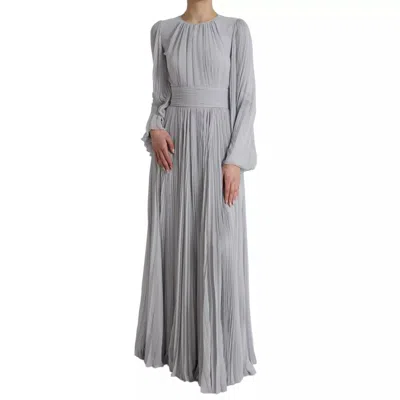 Pre-owned Dolce & Gabbana Light Grey Polyester Pleated Long Maxi Women's Dress () In Gray