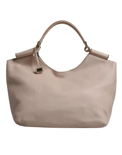 Dolce & Gabbana Light Pink Deer Leather Logo Plaque Tote Top Handle Women's Bag