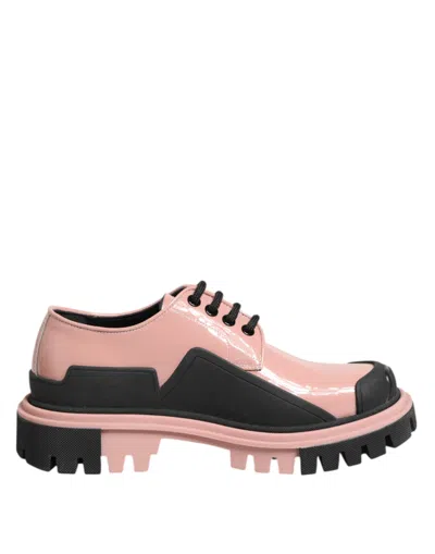 Dolce & Gabbana Light Powder Pink Black Leather Lace-up Shoes