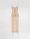 Dolce & Gabbana Light Tulle Calf-length Slip Dress With Corset Details In Pink