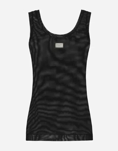 Dolce & Gabbana Light Tulle Vest Top With Dolce&gabbana Logo Tag In Black
