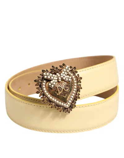 Dolce & Gabbana Light Yellow Devotion Heart Dg Buckle Belt In Brown