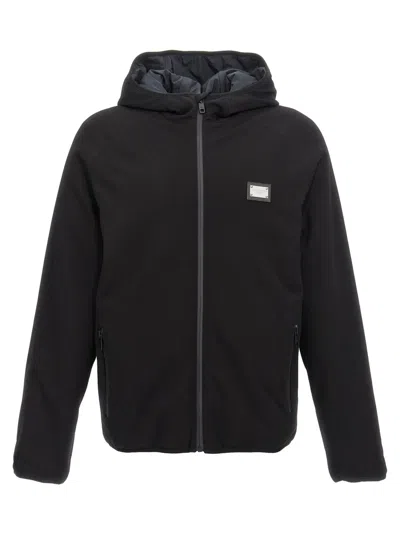 Dolce & Gabbana Lightly Padded Technical Jersey Jacket In Black