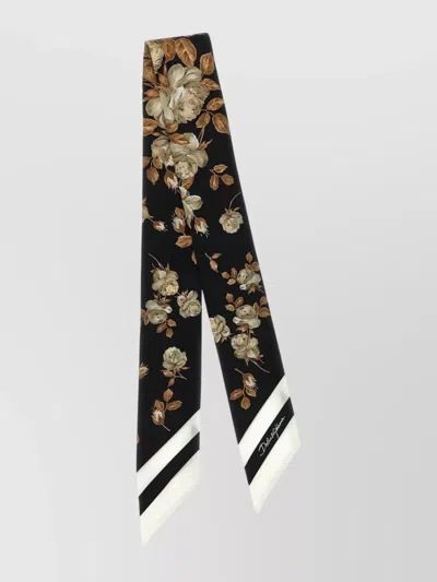 DOLCE & GABBANA LIGHTWEIGHT SILK BANDEAU SCARF WITH FLORAL BORDER