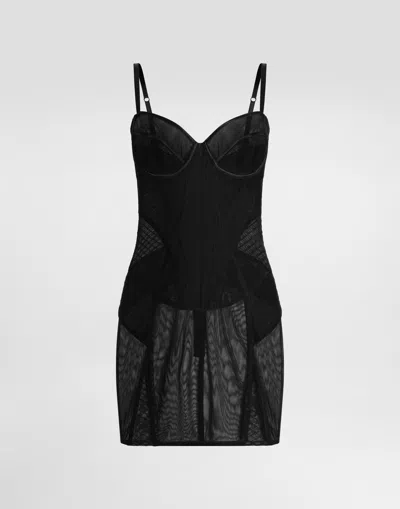 Dolce & Gabbana Lightweight Stretch Tulle Dress In Black