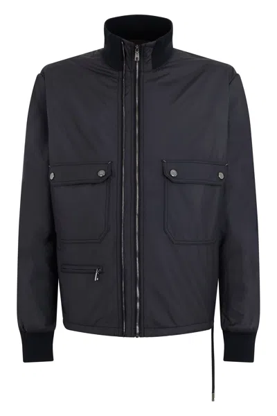Dolce & Gabbana Lightweight Zip-front Bomber Jacket With High Collar And Pockets In Blue