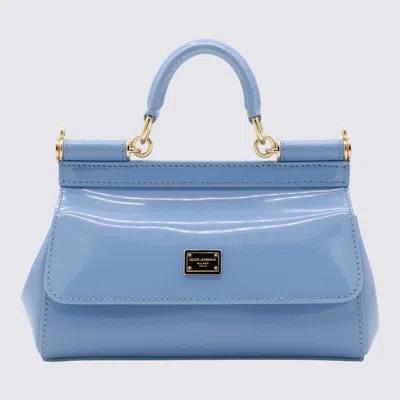 Dolce & Gabbana Light Blue Leather Small Sicily Top Handle Bag In Carta Da Zucchero