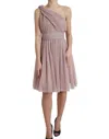 DOLCE & GABBANA DOLCE & GABBANA LILAC ONE-SHOULDER PLEATED DESIGNER WOMEN'S DRESS