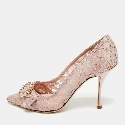 Pre-owned Dolce & Gabbana Lilac Size 39 Pink Lace And Satin Pumps