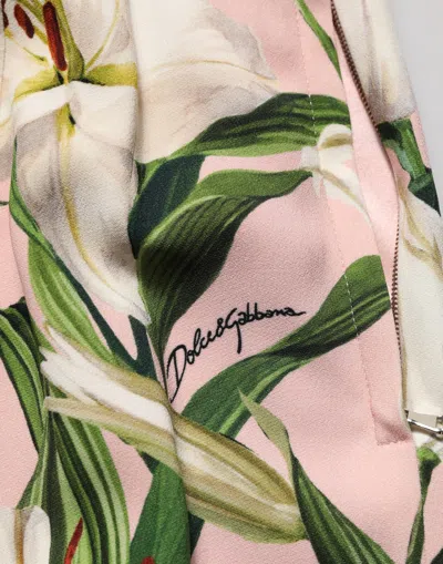 Dolce & Gabbana Lilium Print High-waist Silk Skirt In Pink