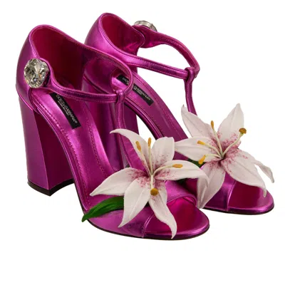 Pre-owned Dolce & Gabbana Lily Flower Crystal Brooch Sandals Pumps Keira Pink 12731