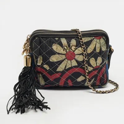 Pre-owned Dolce & Gabbana Lily Glam Multicolor Quilted Fabric And Leather Crossbody Bag