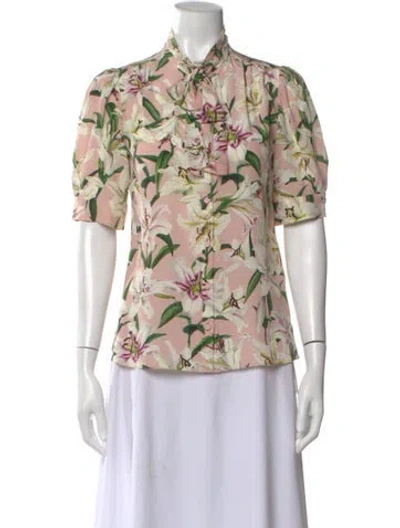 Pre-owned Dolce & Gabbana Lily Print Floral Print Blouse In Pink