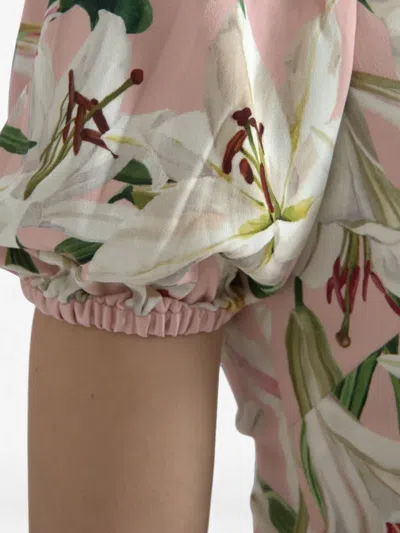 Dolce & Gabbana Lily-print Puff-sleeve Mini Dress In Multi