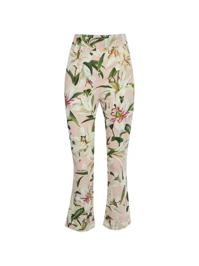 Pre-owned Dolce & Gabbana Lily-print Straight-fit Trousers In Pink