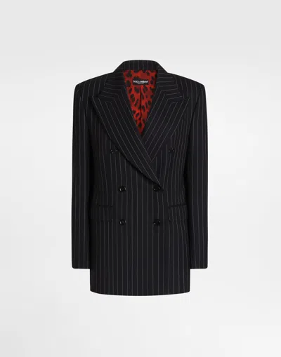 Dolce & Gabbana Linda Double-breasted Jacket In Pinstripe Wool In Animal Print