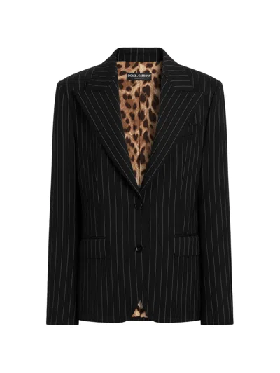 Dolce & Gabbana Linda Single-breasted Jacket In Pinstripe Wool In Black